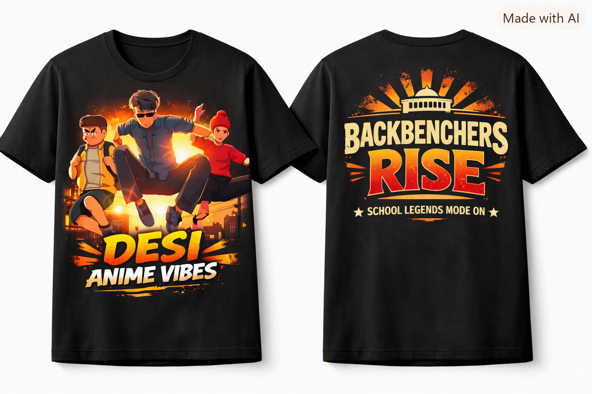 Desi Anime Vibes Backbenchers Rise graphic T-shirt product view