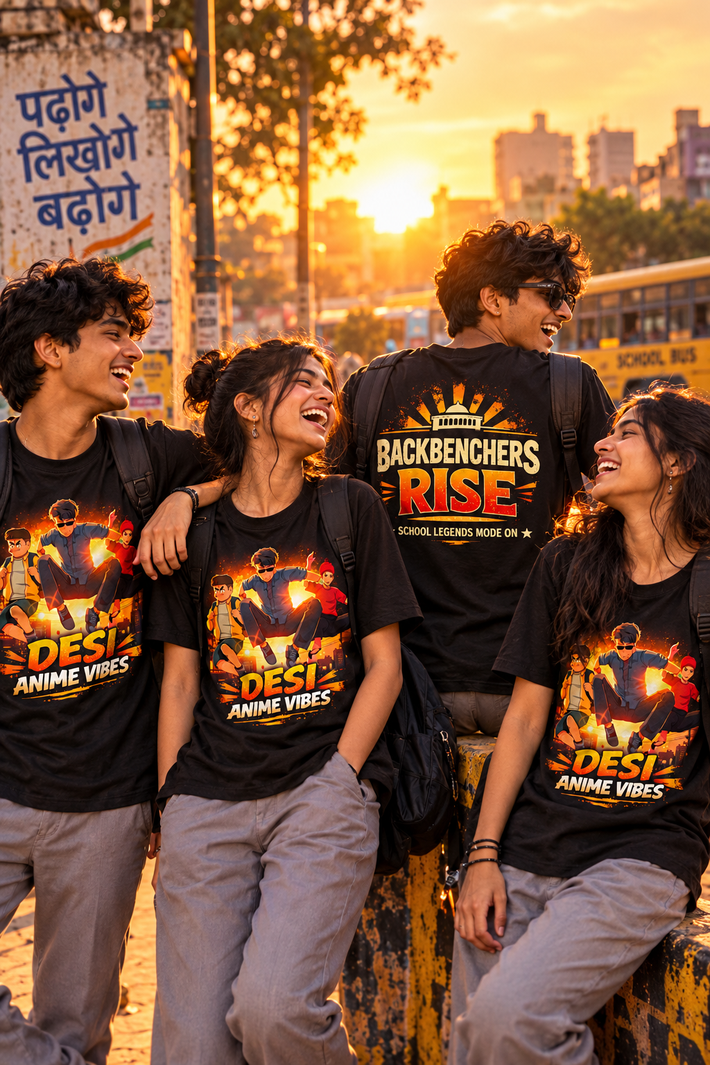 Desi Anime Vibes Backbenchers Rise T-shirt lifestyle shot